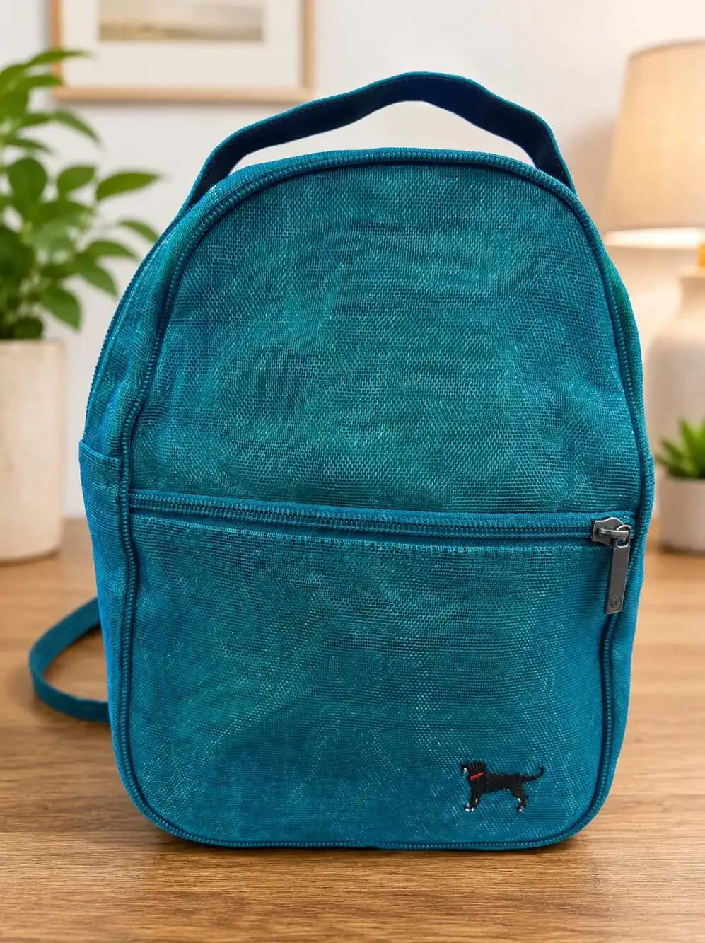 Smateria Teal Mini Backpack Recycled Mesh Zip Travel Daypack Dog Logo
